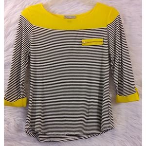 Women's By Design Top 3/4 Sleeve Stripes Black White Size L